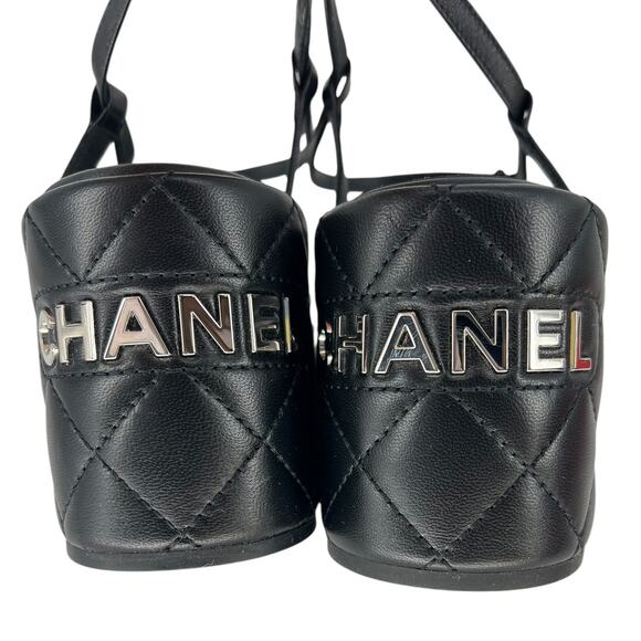 Chanel 2023 Calfskin Quilted Slingback Wedge Logo Sandals - Picture 10 of 16
